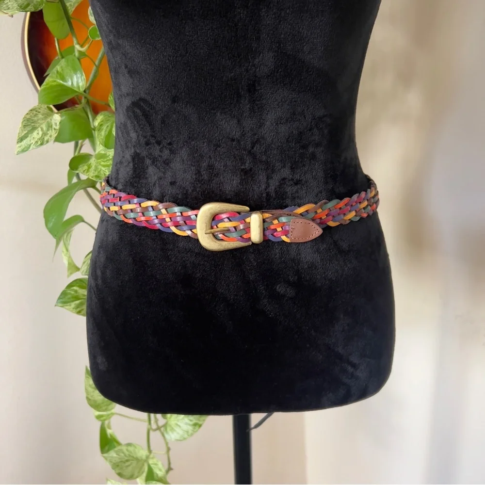 90s Arizona Jeans Rainbow Braided Brass Belt - Women’s Small/Juniors ML